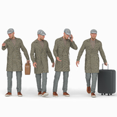 Travel Man in Trip With Coat in 04 Poses