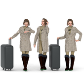 Travel Woman in Trip With Coat in 03 Poses