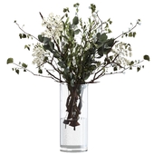Bouquet of branches with foliage, flowers and grass