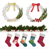 Christmas Decoration Wreath and Festive Stockings Set