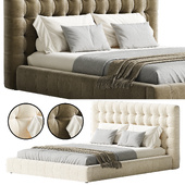 White Upholstered Panel Bed with Tufted Headboard