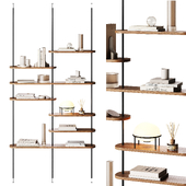 Minimalistic wooden shelving with decor