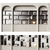 Gypsum shelving with curved shape and metal