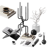 Modern black decorative set with a large candle holder