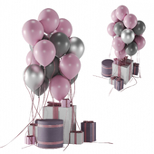 Decorative set with balloons and gifts