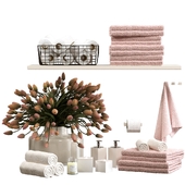 Decorative set for the bathroom with towels and tulips