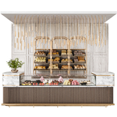 Modern pastry shop with desserts in a shopping center
