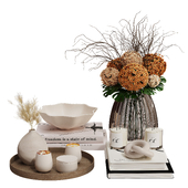 Decorative Set with Hydrangea Flowers in Vase 03