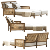 Karen wooden double chaise lounge by Bpoint / Double wooden chaise lounge with rattan