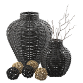 Arurog Black Wicker Vases
