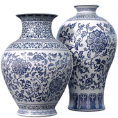 Decorative Italian porcelain ceramic vase,flowerpot, pot,jar with lotus branch pattern