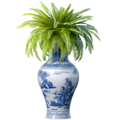 A fern in a Chinese vase, a potted vase.for decoration.Indoor plant Jar Sakura Pattern chinoiserie