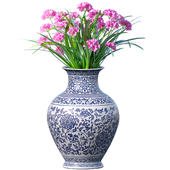 A bouquet of flowers in an Italian porcelain vase a pot with lotus branch patternfor decoration.Floor Vases For Decor,Table Vases For Decor Sakura Pattern chinoiserie