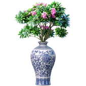 Decorative flowering houseplant in a vase, a pot, a flowerpot.lotus branch pattern