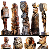 wood carved tree set scanned collection outdoor