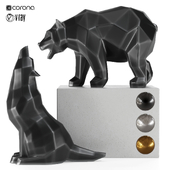 geometric wolf and bear statue