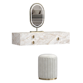 Modern White Floating Makeup Vanity Set Dressing Table with LED Mirror & Leather Stool by HOMARY