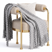 Кресло Mid-Century Modern Dining Room Chair Neutral Velvet & Golden Polished Brass