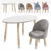 Set of childrens furniture oval table with soft chairs