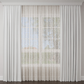 Curtain 32/ White tulle curtains with print