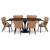 Обеденная группа со столом Apriori T 200x100 (Noir Desir) и стульями Apriori S/M (Cognac) OM