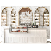 Design project for a large coffee shop and pastry shop with a display case with desserts