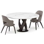 Dining group with table Virtuos D 160x160 (Statuario Oro) and chairs Apriori R (with stitching) OM