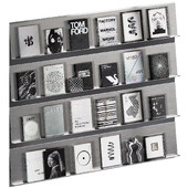 Metal shelves with books