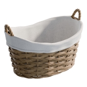 Grey and Buff Lined Rattan Wicker Washing Basket