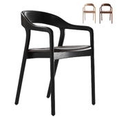 Scooped Ash Wood Leather Dining Armchair