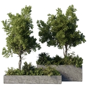 concrete box plants on stand - set outdoor plants 196 vray