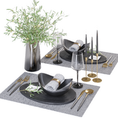 Table Set Minimalist wiht Olive branches