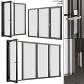 A set of metal windows-doors