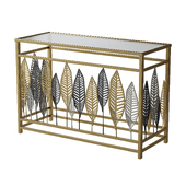 Black Metal Leaf Console Table with Mirrored