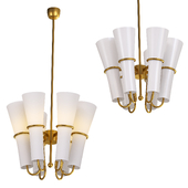 Chandelier in Brass and Opaline Glass by Hans-Agne Jakobsson