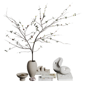 Decorative set with faux blossom branch