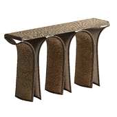 Rattan Console with Bronze-Patina Brass Inlay by R&Y Augousti