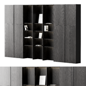 Black cabinet with shelves and decor