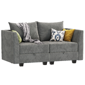 61 Square Arm Modular Loveseat with Storage Space