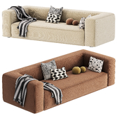 Allora Mid Century Modern Tight Back French Boucle Fabric Sofa in Cream