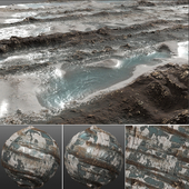 Snowy Muddy Terrain with Frozen Puddles