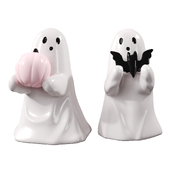 Ghost Hold Pumpkin and Cute Ghost with Bat