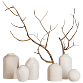 Minimalist Ceramic Vases with Rustic Mossy Branches