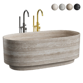 Handcrafted Oval Stone Bathtub with Carved Base