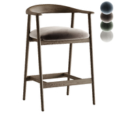Sunpan Jeremy Mid Century Dove Cream Upholstered Brown Oak Wood Counter Stool