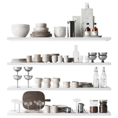 Tableware and kitchen utensils for shelves and cabinets