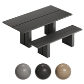 Rectangular wooden table and bench YAKU