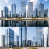 Skyscraper Panorama Blue Sky Day