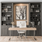 Home Office Desk and Library Gray Set - Office Furniture 279 - Офисная мебель - 3D модель
