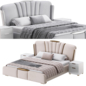 Grey Modern Genuine Leather Upholstered Headboard Queen Size Bed - Кровати - 3D модель